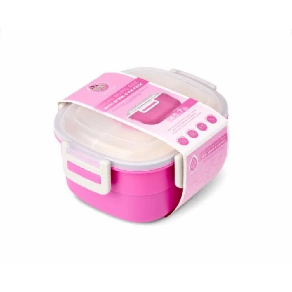 Salad Bento Box Container 4-Compartment Tray‎ with Spork & Ice Pack Pink